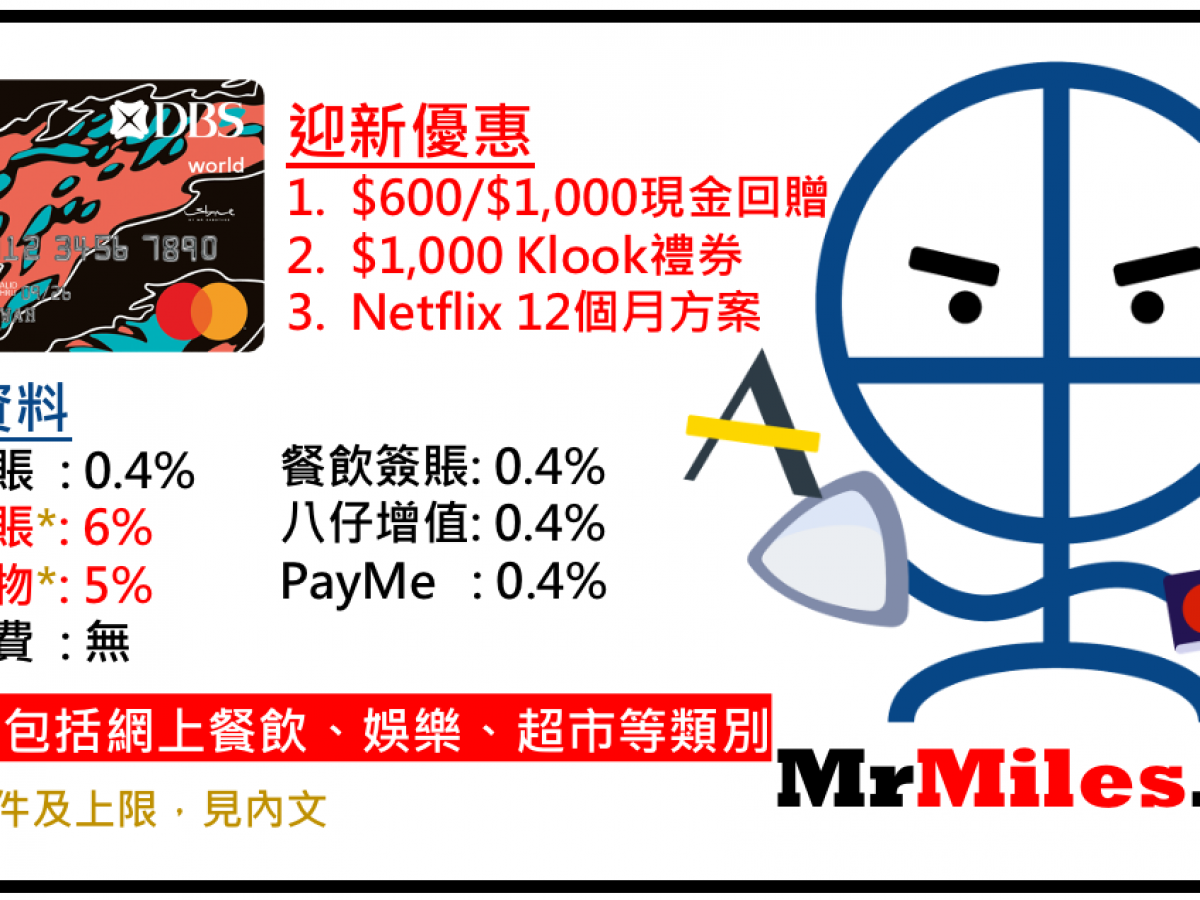 Dbs Live Fresh Mastercard 迎新送hk 1 000現金回贈 Klook禮遇 12個月netflix 網購回贈高達5 外幣簽賬回贈可達6 每年仲有10次flex Shopping 學生都申請得 里先生