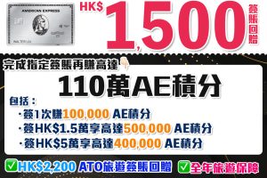 AE白金卡 | 年費$9,500食迎新賺額外HK$1,500簽賬回贈+110萬AE積分！酒店及餐廳100%回贈！AE Platinum細頭迎新/年薪要求2024