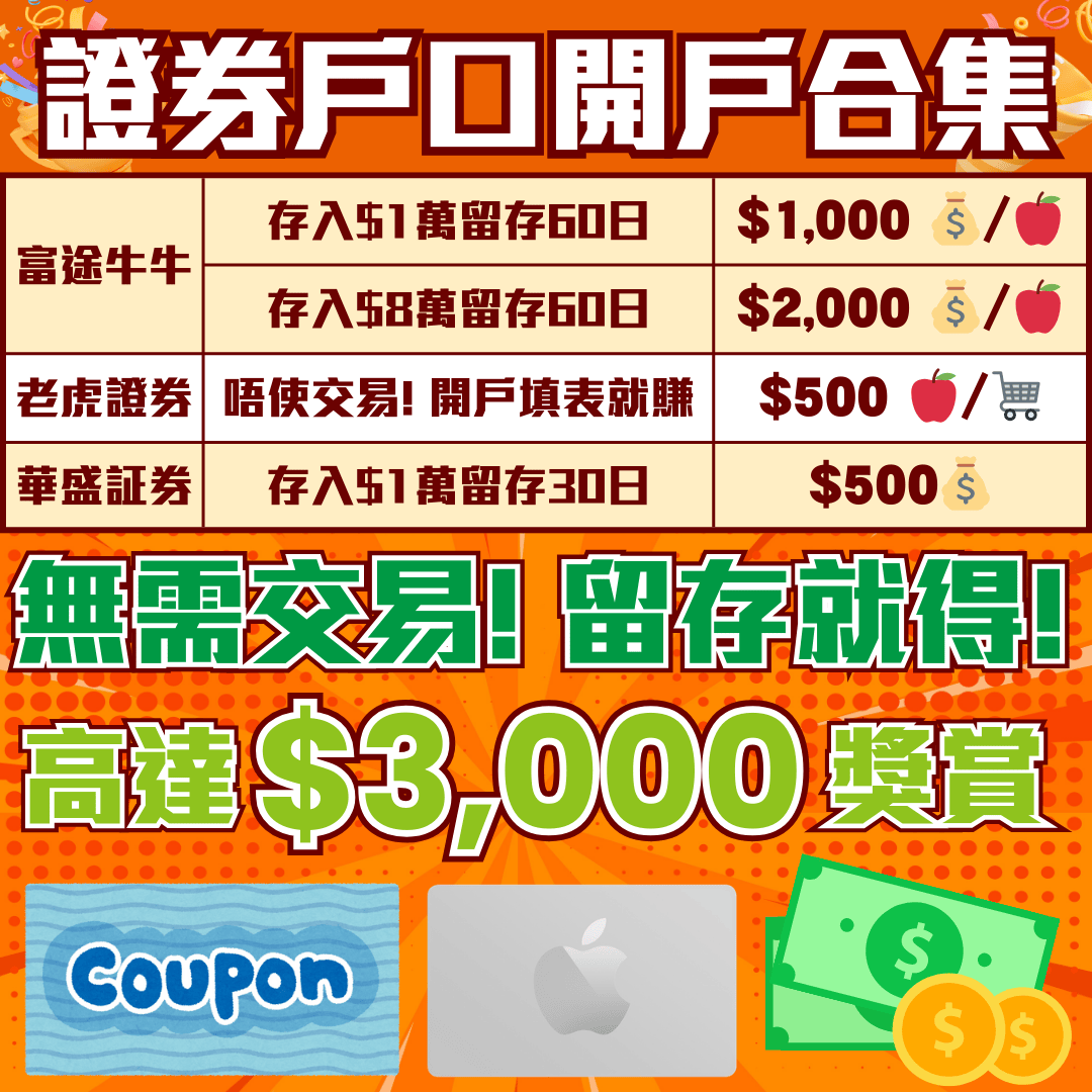 【開戶優惠】[year]年[mn]月證券開戶迎新！無需交易都攞到Apple Gift Card！