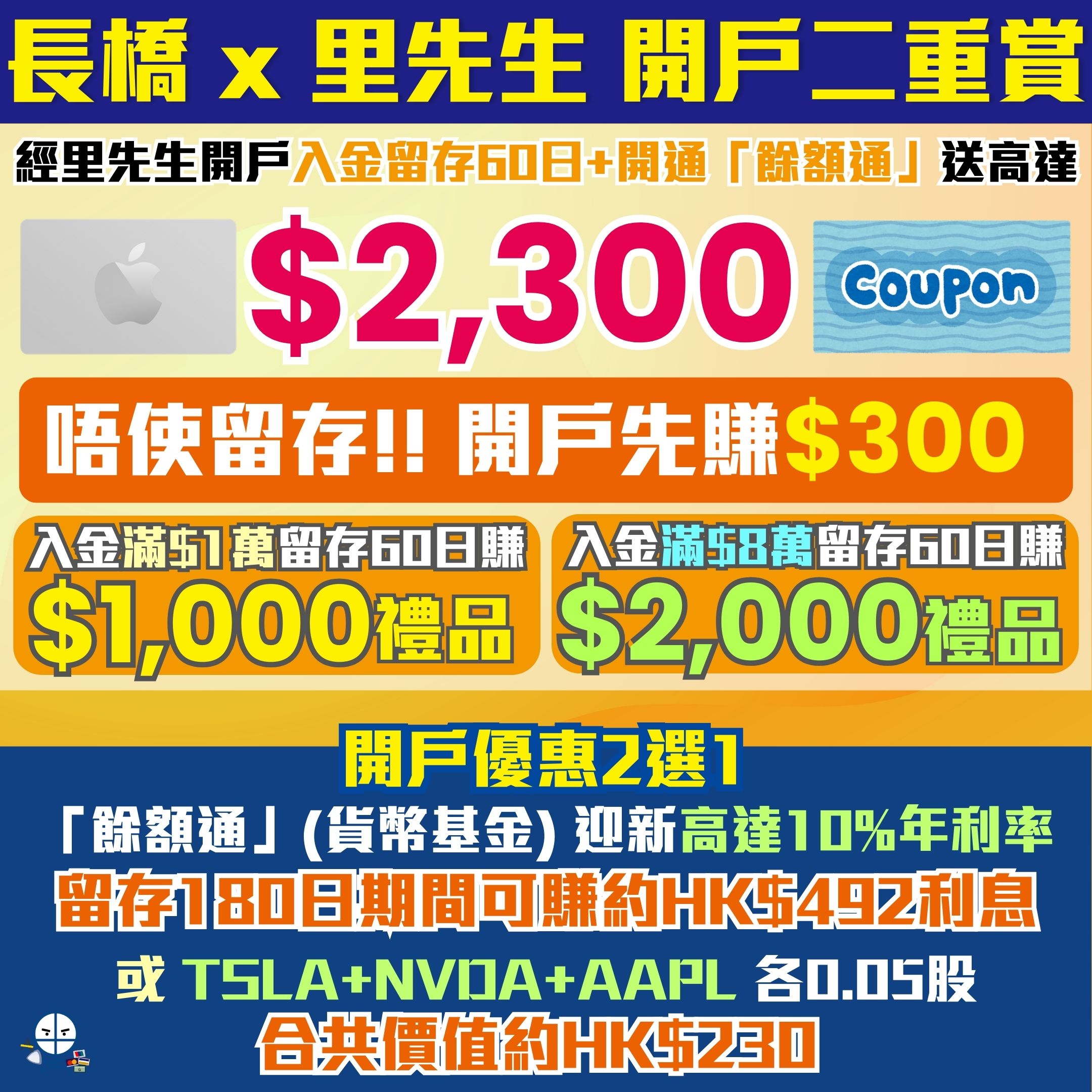 【長橋證券開戶優惠】無需交易！開戶無條件賺HK$300 Apple Gift Card/超市禮券，留存仲可以賺到高達HK$2,000 Apple Gift Card/超市禮券！仲有轉倉優惠賺iPhone 16 Pro Max 512 GB！