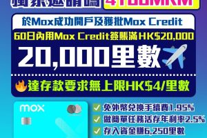 【Mox里數優惠4100】簽賬$4=1里+Asia Miles定期存款優惠